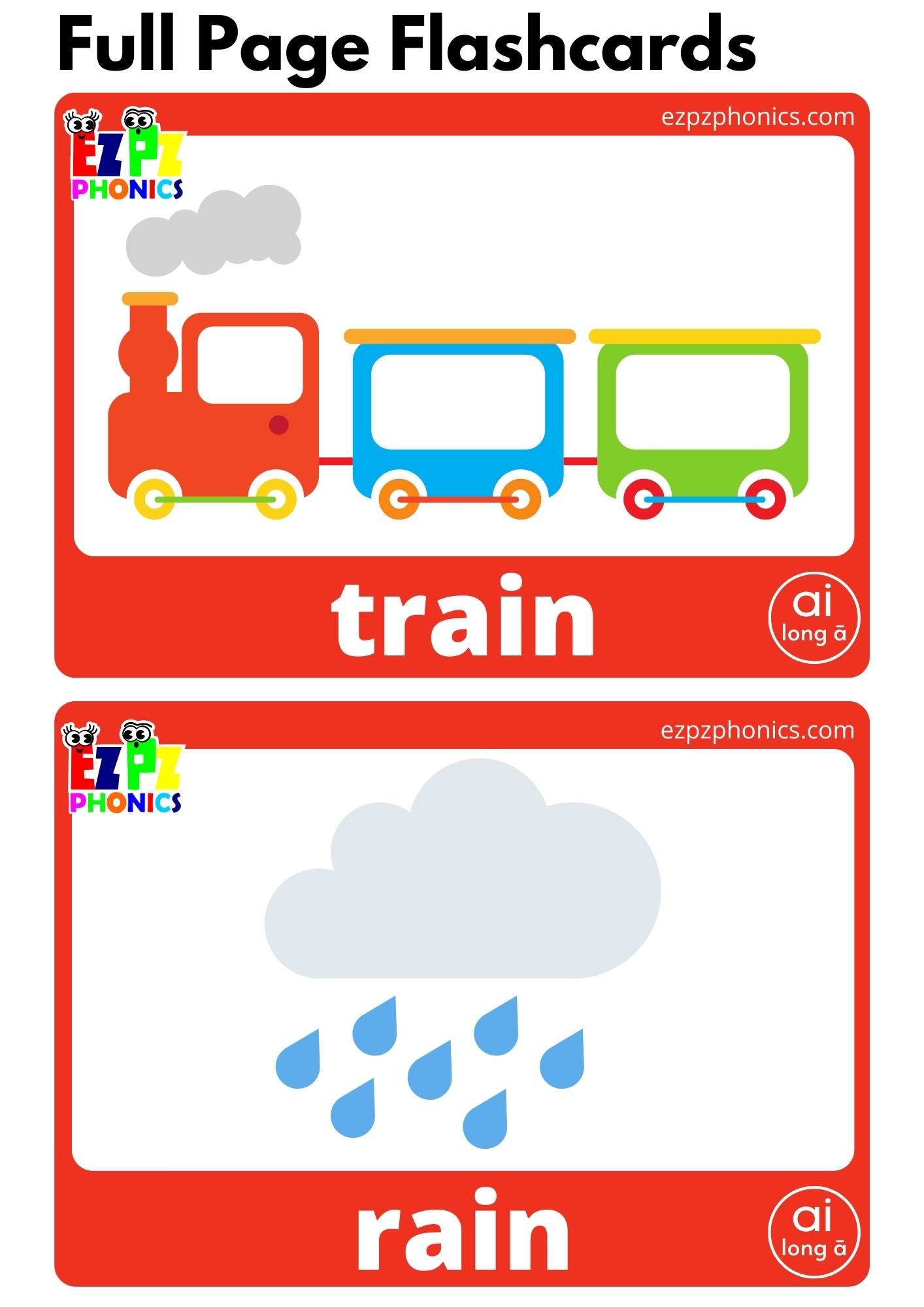 ai Words Long A Vowel Sounds Flashcards with Words and Free PDF Download or View Online for Teaching Phonics to Kindergarten and ESL Students